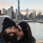 chicago skyline cute couple kissing sunset cruise